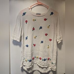 Alfred Dunner White Top with Colorful Floral Embroidery